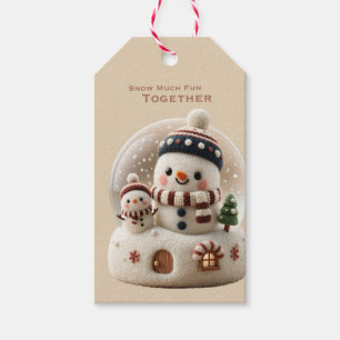 Cute Needle Felted Snowman Snowglobe Gift Tags