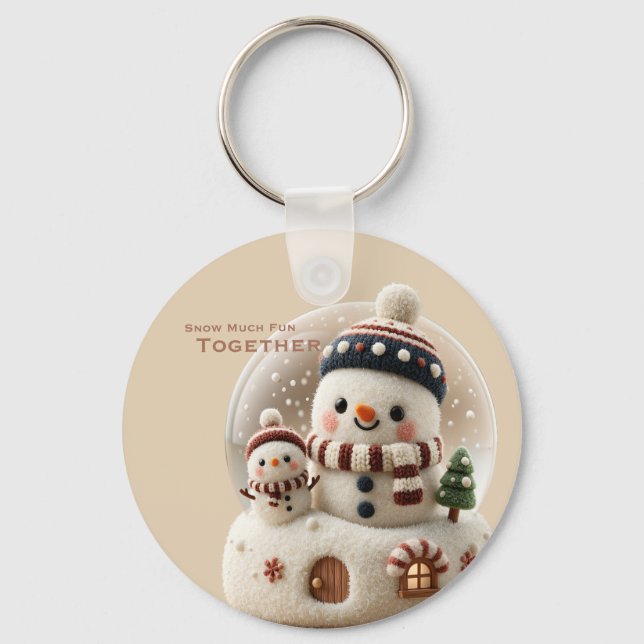 Cute Needle Felted Snowman Snowglobe Key Ring (Front)