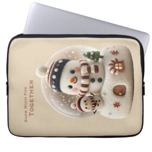 Cute Needle Felted Snowman Snowglobe Laptop Sleeve