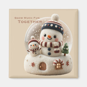 Cute Needle Felted Snowman Snowglobe Magnet