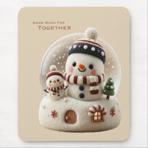 Cute Needle Felted Snowman Snowglobe Mouse Pad