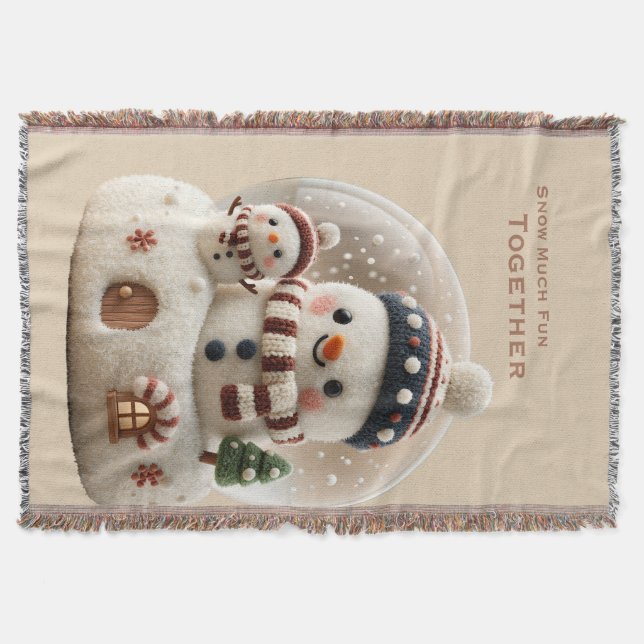 Cute Needle Felted Snowman Snowglobe Throw Blanket (Front)