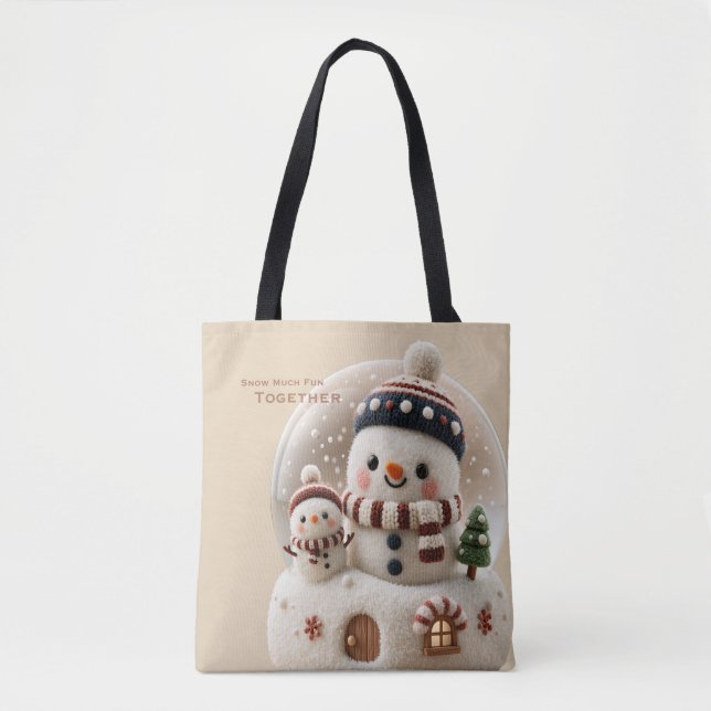 Cute Needle Felted Snowman Snowglobe Tote Bag (Front)