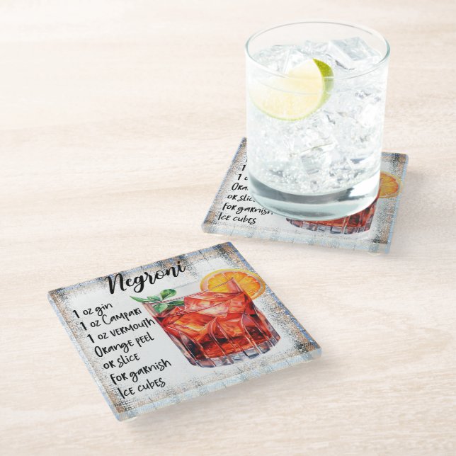 Cute Negroni Cocktail Recipe Glass Coaster (Angled)