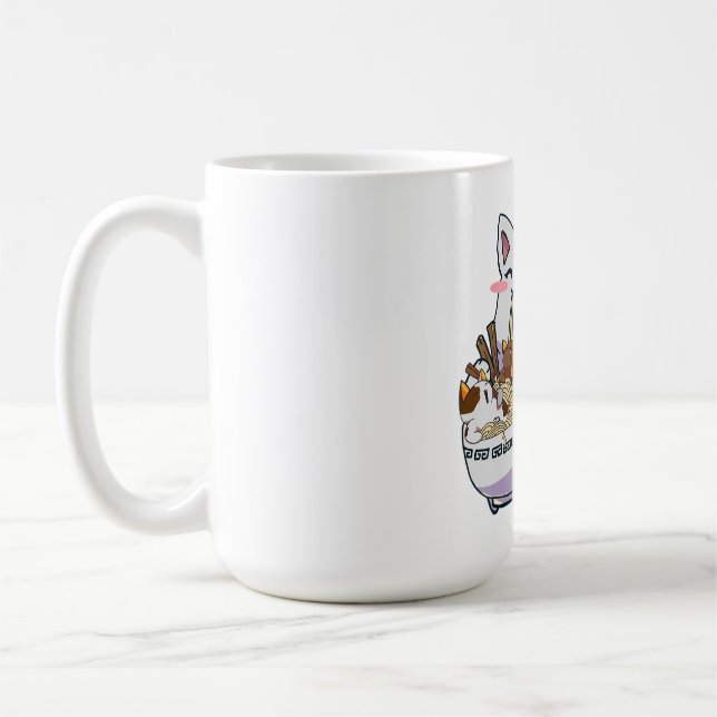 Cute Neko Cat With Ramen Noodles Bowl Anime Japan  Coffee Mug (Left)