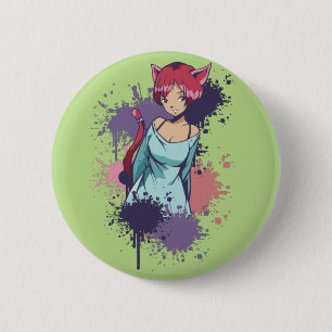 Cute Neko Girl - Cherry Cat Girl 6 Cm Round Badge