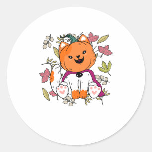 Cute Neko Kitten Pumpkin Mask Funny Hallowe Classic Round Sticker