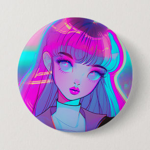 Cute Neon Anime Girl Button