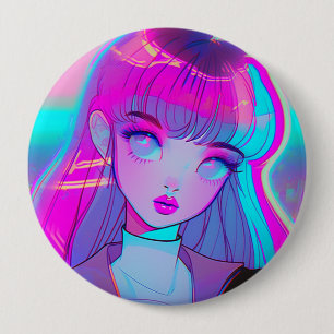 Cute Neon Anime Girl Button