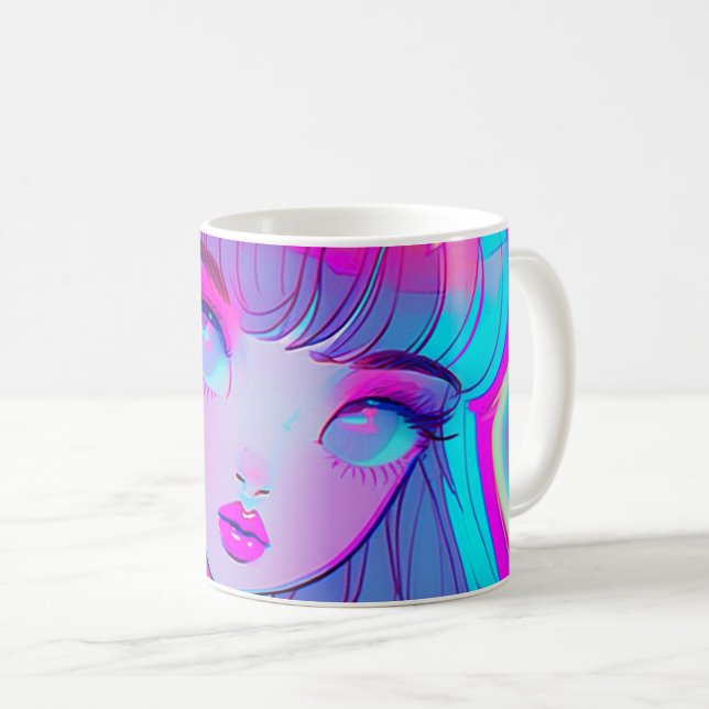 Cute Neon Anime Girl Coffee Mug (Front Right)