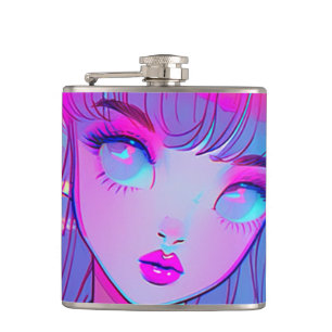 Cute Neon Anime Girl Flask