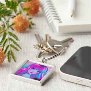 Cute Neon Anime Girl Keychain
