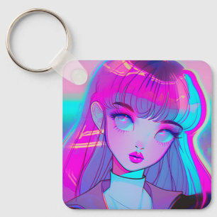Cute Neon Anime Girl Keychain