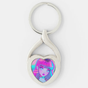 Cute Neon Anime Girl Keychain