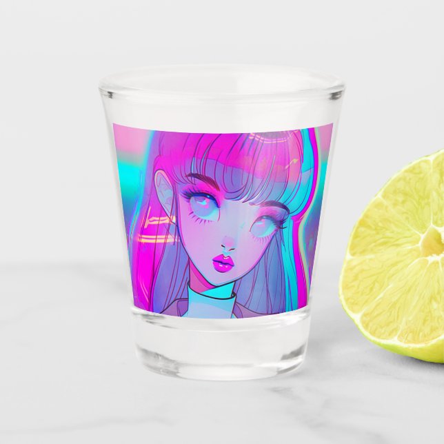 Cute Neon Anime Shot Glass  (Front)