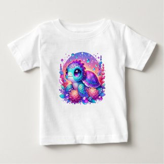 Cute Neon Baby Sea Turtle Illustration T-Shirt