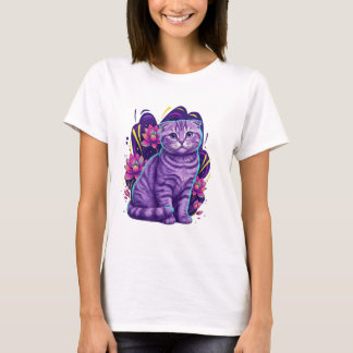 Cute Neon Cat Fantasy Art T-Shirt