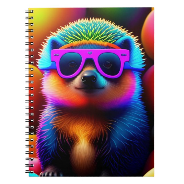 cute neon glasses hedgehog animal sunglasses funny notebook (Front)