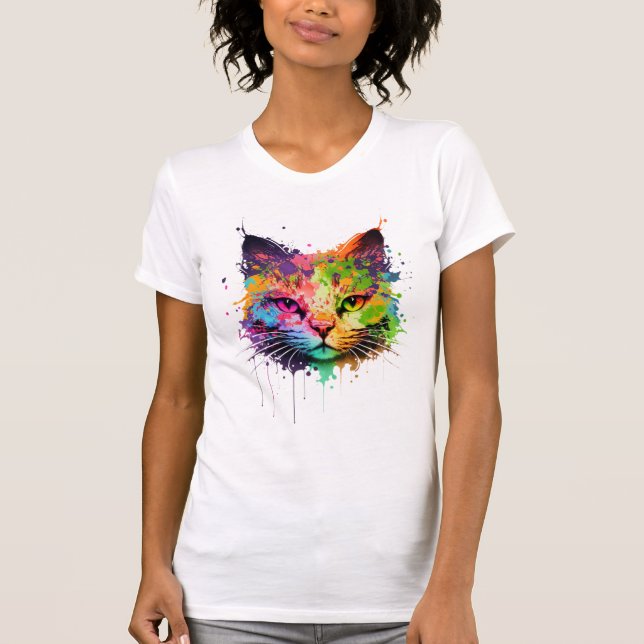 Cute Neon Ink Cat T-Shirt (Front)