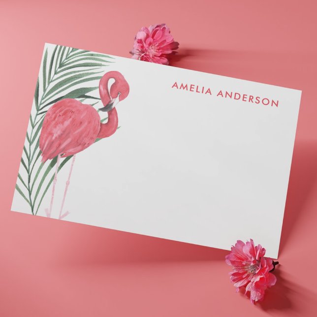 Cute Neon Pink Flamingo Tropical Palm Leaf  Card (Creator Uploaded)
