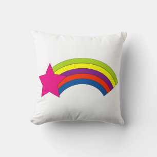 Cute Neon Pink Star and Colourful Rainbow Kawaii Cushion
