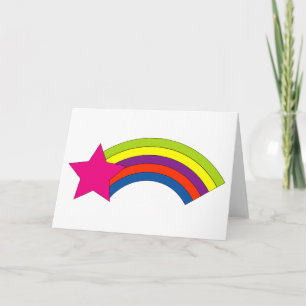 Cute Neon Pink Star and Colourful Retro Rainbow Card