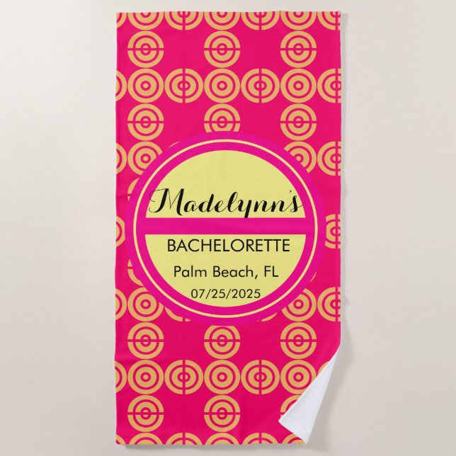 Cute Neon Pink Wedding Party Favour Personalised   Beach Towel (Front)