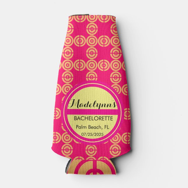 Cute Neon Pink Wedding Party Favour Personalised  Bottle Cooler (Front)