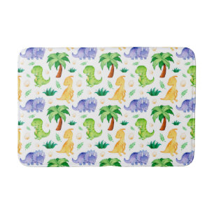 Cute Neon Watercolor Dinosaur Pattern Bath Mat