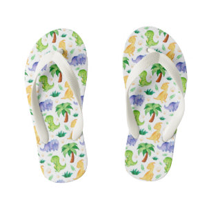 Cute Neon Watercolor Dinosaur Pattern Kid's Thongs