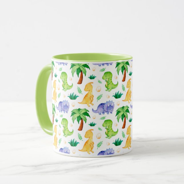 Cute Neon Watercolor Dinosaur Pattern Mug (Front Left)