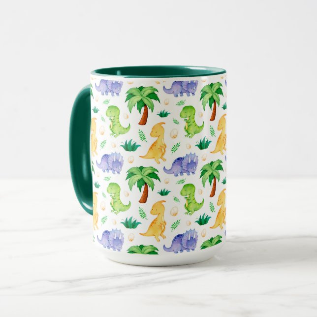 Cute Neon Watercolor Dinosaur Pattern Mug (Front Left)