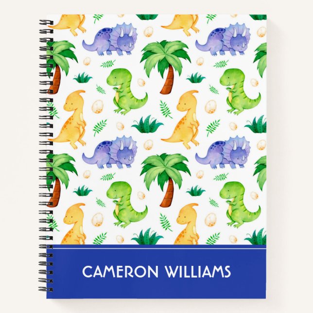 Cute Neon Watercolor Dinosaur Pattern Notebook (Front)