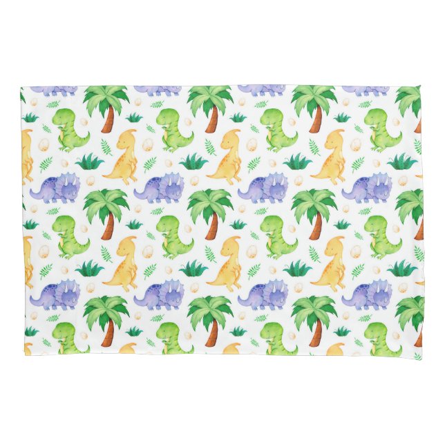 Cute Neon Watercolor Dinosaur Pattern Pillowcase (Front)