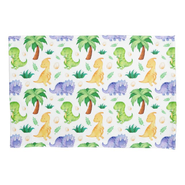 Cute Neon Watercolor Dinosaur Pattern Pillowcase (Front)