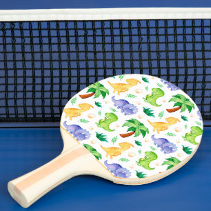 Cute Neon Watercolor Dinosaur Pattern Ping Pong Paddle