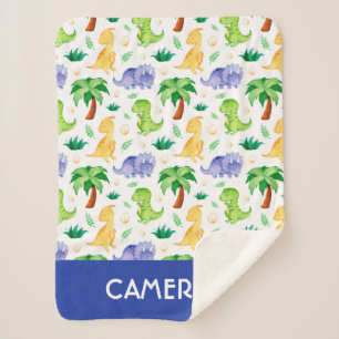 Cute Neon Watercolor Dinosaur Pattern Sherpa Blanket