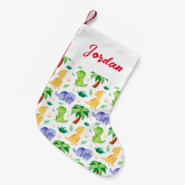 Cute Neon Watercolor Dinosaur Pattern Small Christmas Stocking (Front (Hanging))