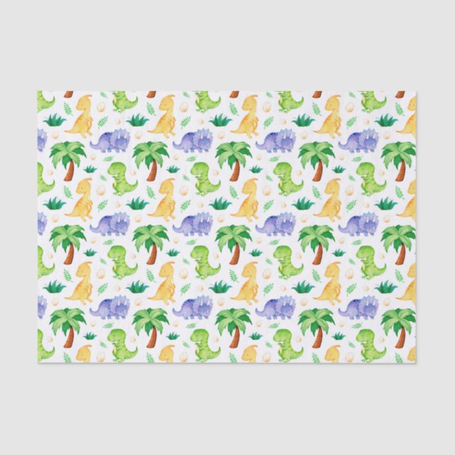 Cute Neon Watercolor Dinosaur Pattern Tissue Paper (Front)