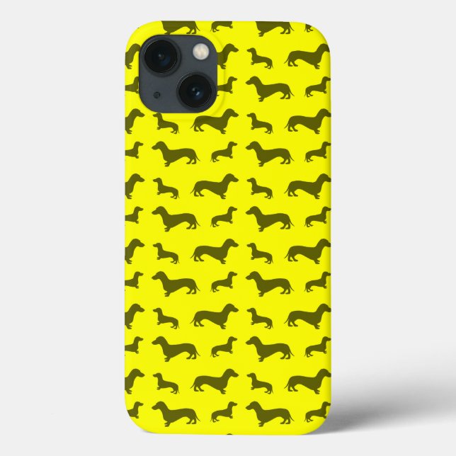 Cute neon yellow dachshund pattern Case-Mate iPhone case (Back)