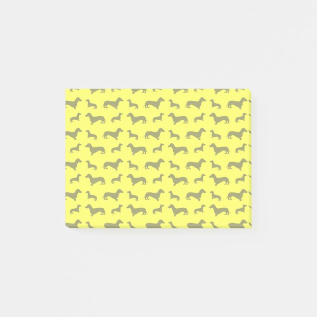 Cute neon yellow dachshund pattern post-it notes (Front)
