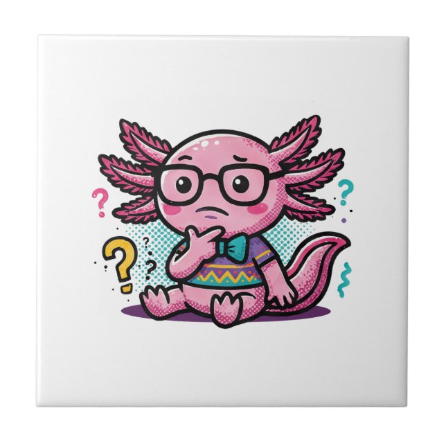 Cute Nerd Axolotl I Axolotl Questions Marks Meme Ceramic Tile (Front)