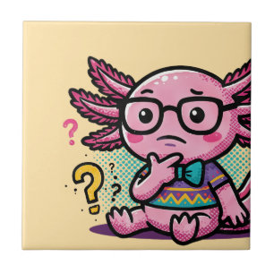 Cute Nerd Axolotl I Axolotl Questions Marks Meme Ceramic Tile
