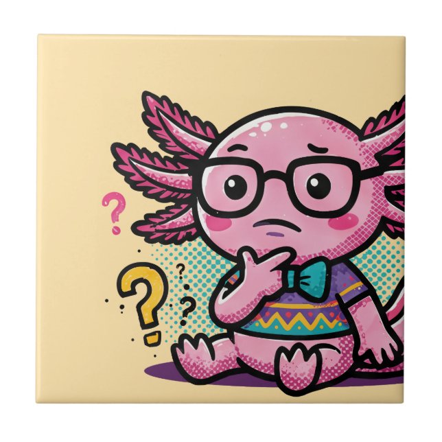 Cute Nerd Axolotl I Axolotl Questions Marks Meme Ceramic Tile (Front)