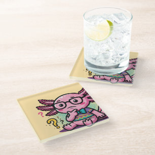 Cute Nerd Axolotl I Axolotl Questions Marks Meme Glass Coaster