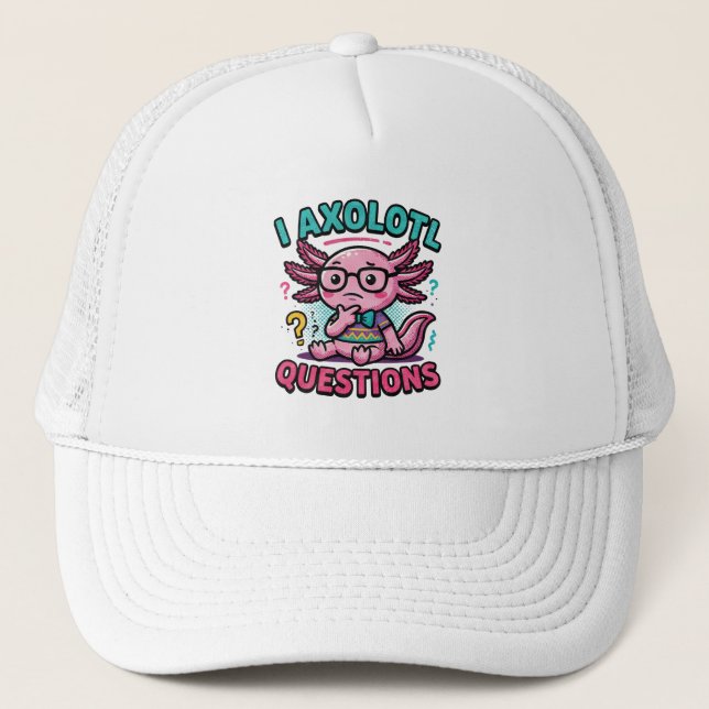 Cute Nerd Axolotl I Axolotl Questions Marks Meme Trucker Hat (Front)