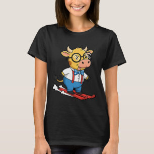 Cute Nerd Cow On Skis Bow Tie Suspenders Winter T-Shirt