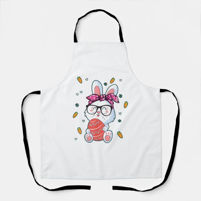Cute Nerd Easter Day Bunny Funny Rabbit Graphic  Apron (Front)