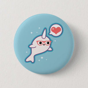 Cute Nerd Narwhal 6 Cm Round Badge