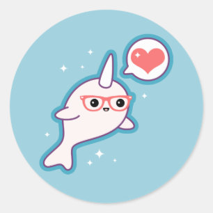 Cute Nerd Narwhal Classic Round Sticker